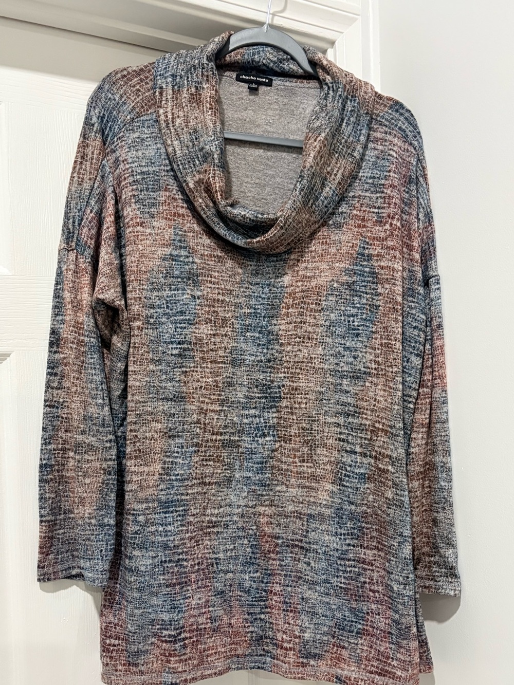 cha cha vente Rust and Blue Cowl Neck Knit Sweater
